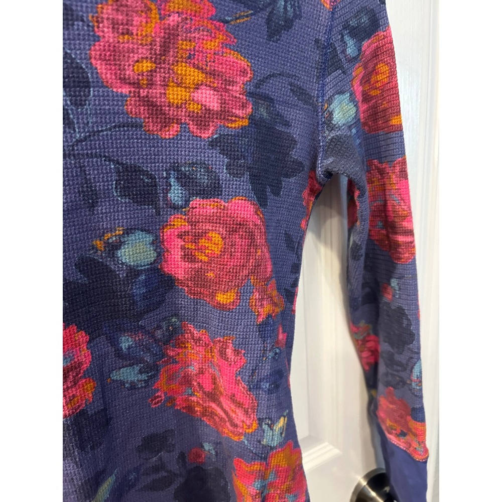 Sundance Womens Purple Floral Waffle Knit Thermal Long Sleeve Top Button Cuff XS - Picture 7 of 8